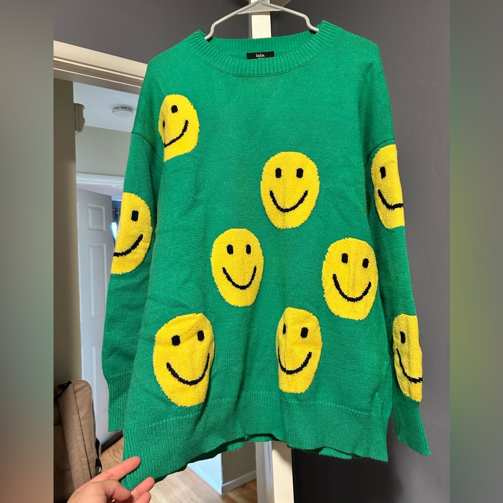 Dressed in LALA Green Smiley Face Sweater